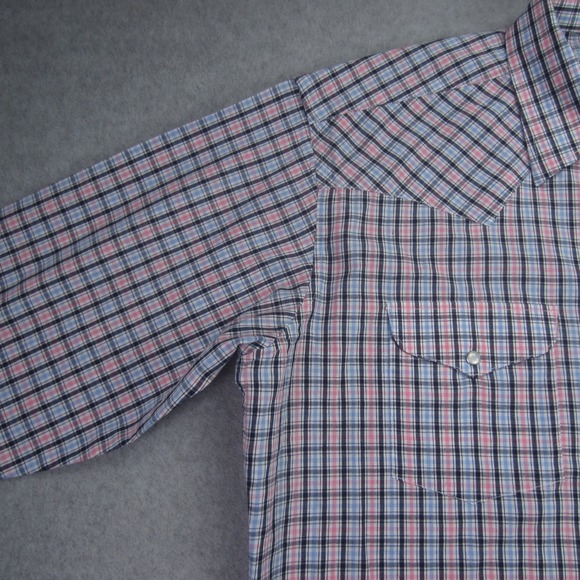 PANHANDLE SLIM Shirt Mens 17/35 Blue Pink Plaid‎ Pearl Snap Long Sleeve Western - Picture 3 of 16